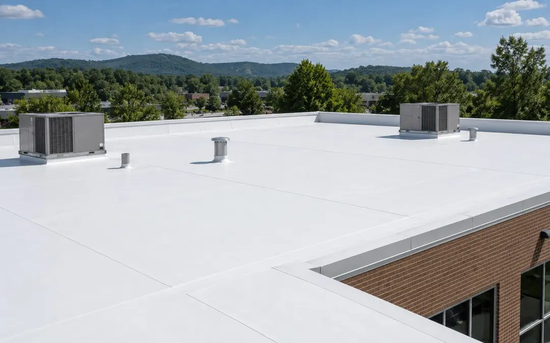 Clean white TPO membrane roof with visible seams