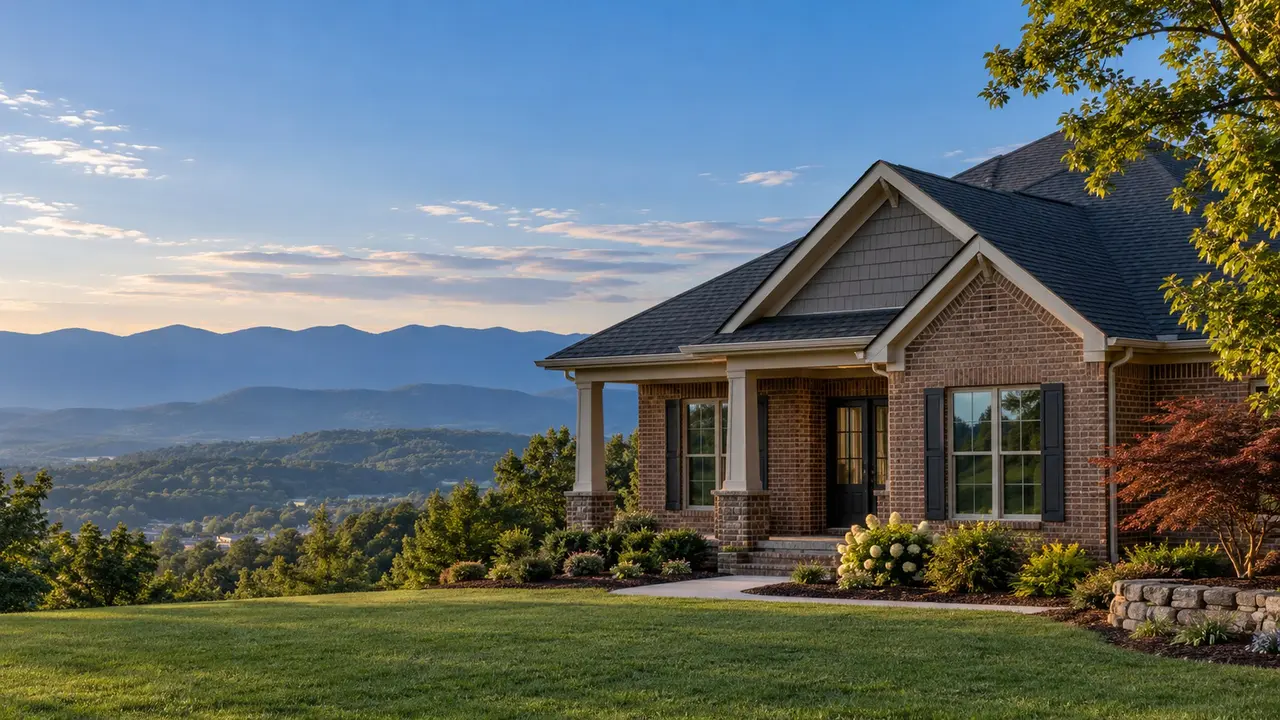 Charcoal shingle roof on a brick house in a North Georgia setting